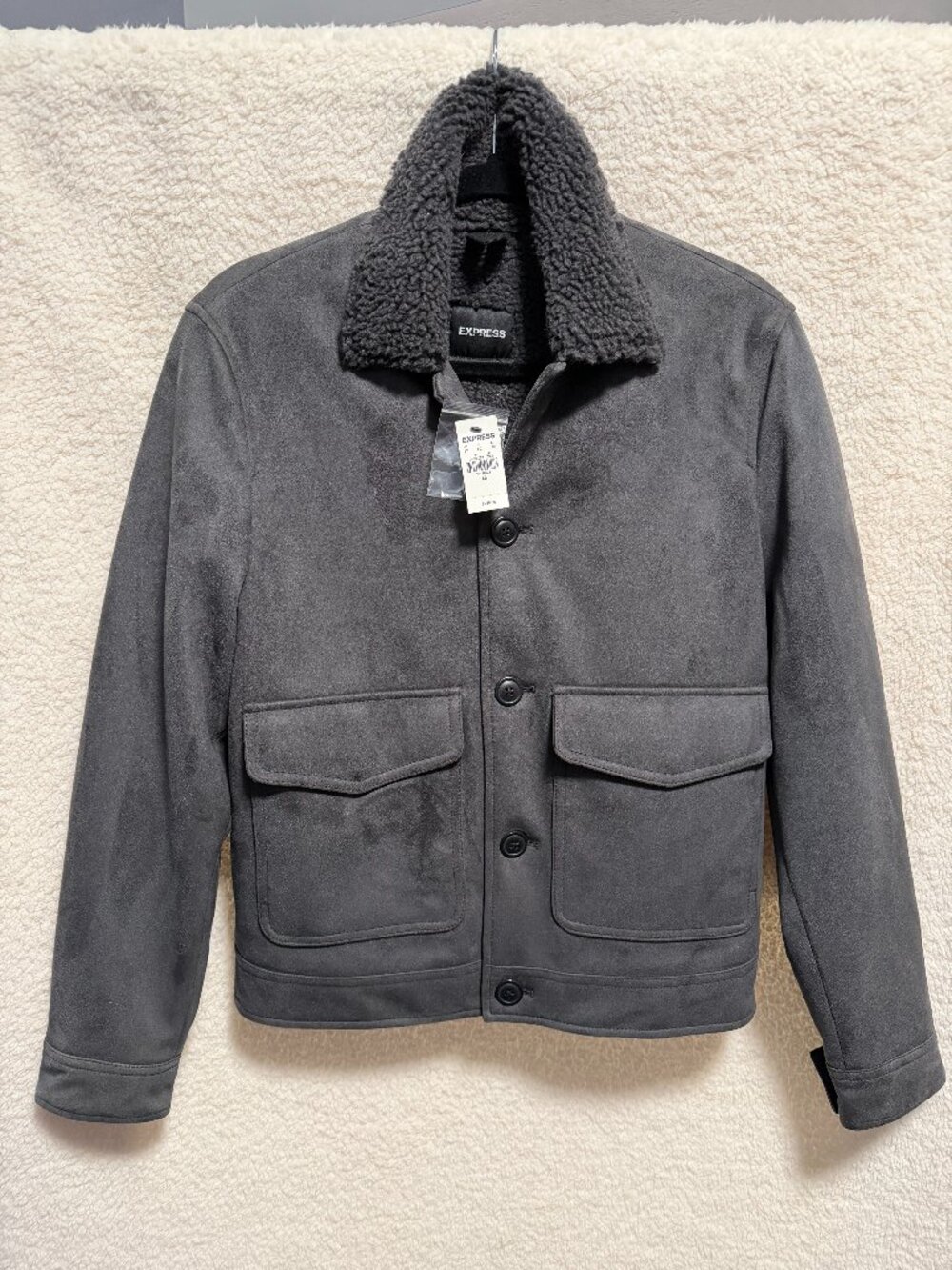 EXPRESS Men's Suede Sherpa Jacket Gray Size XS $248 msrp NEW